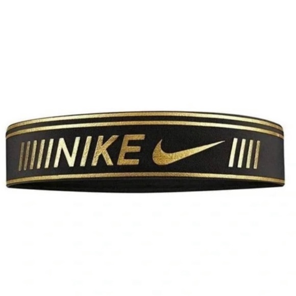 Nike Black Gold Wide Swoosh Logo Headband NWT - Picture 2 of 8